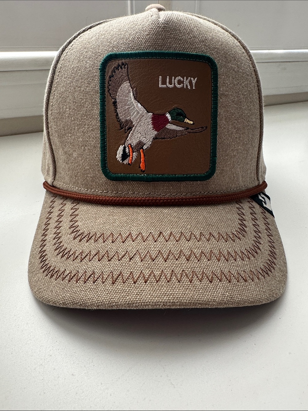 Goorin Bros Beige Trucker Hat with Duck Patch